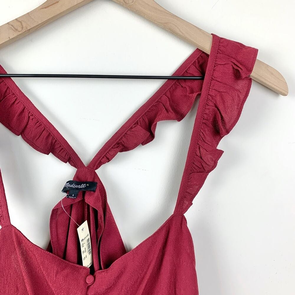 Madewell Maroon Ruffle Strap Button Front Top - Picture 3 of 6
